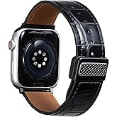 BESTSURE Magnetic Leather Band for Apple Watch Ultra 3/2/1 SE3/SE2/SE/Series 11/10/9/8/7/6/5/4/3/2/1, Durable Stylish Genuine Leather with Magnetic Buckle Apple Watch Band for Men Women