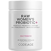 Codeage Raw Women’s Probiotic+ Supplement - 34 Probiotic Strains, 100 Billion CFUs, Digestive Enzymes, Prebiotic Blend, DIM, Herbal Extracts, Phytonutrients - Non-GMO - 30 Capsules