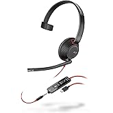 Poly Blackwire 5210 Wired Headset (Plantronics) - Flexible Noise-Canceling Boom Mic – Single-Ear Design - Connect to PC/Mac, 