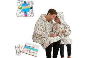 Cozy Companions Color-Your-Own Blanket Hoodie With 24 Permanent Fabric Markers DIY Wearable Blanket Animal Prints
