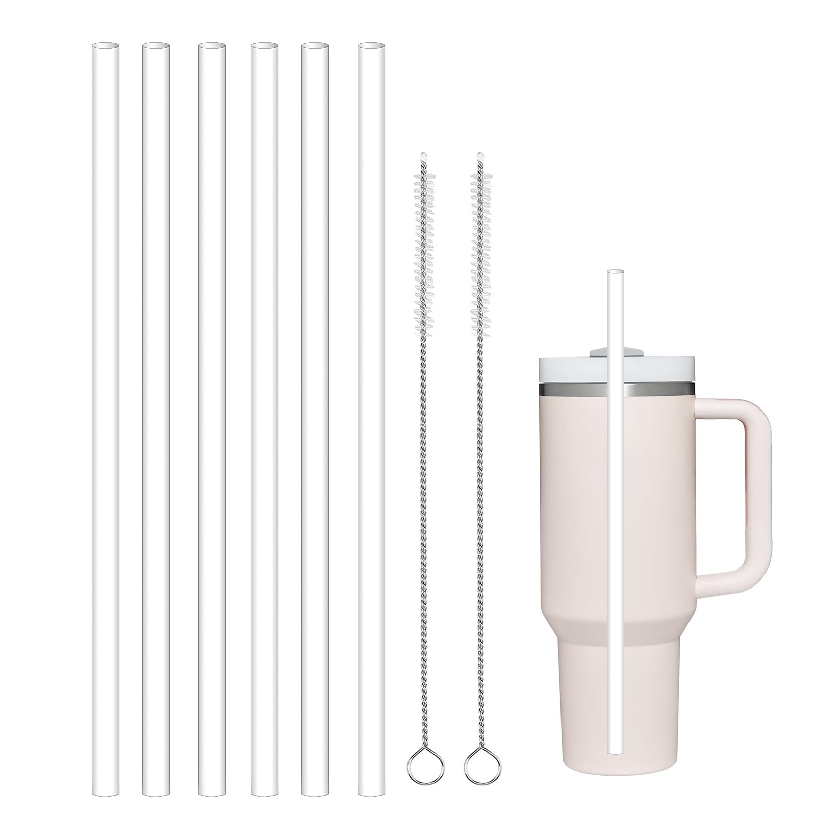 WK ieason Replacement Plastic Straws Reusable Drinking Starws Compatible with Stanley 20-40oz Tumblers and Other Brands with 2 Straw Brushes, Non Toxic Clear Straws