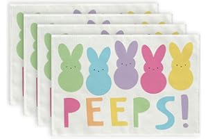 ARKENY Easter Placemats 12x18 Inches Set of 4, Bunny Rabbit Peeps Holiday Farmhouse Burlap Indoor Table Mats Decorations for Home AP047-18