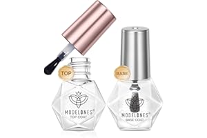 modelones 2 Pcs No Wipe Top Coat and Base Coat Nail Polish Set, Clear Quick Dry Nail Polish High Shine Long Lasting Glossy Regular Nail Lacquer Air Dry Fast Base Top Coat Gifts for Women Nail Art 5 ML