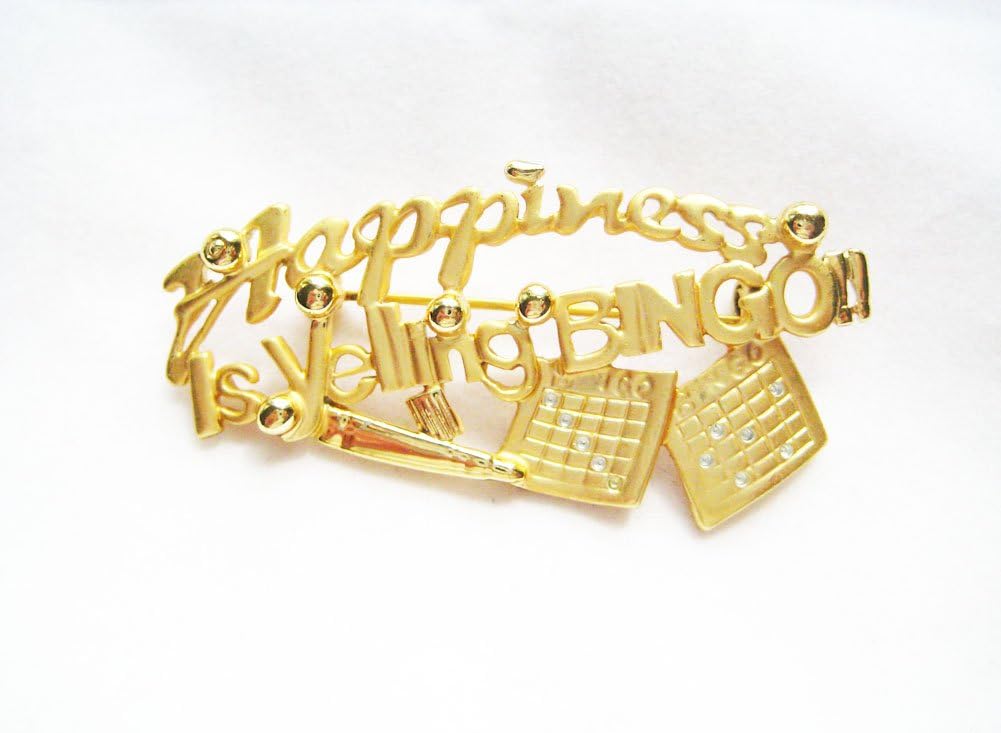 Danecraft Gold - Plated Happiness is Yelling Bingo Pin Brooch