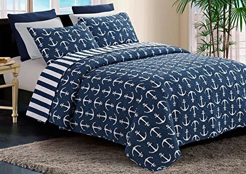 By The Seashore Yacht Club Quilt Full/Queen Navy blue/white