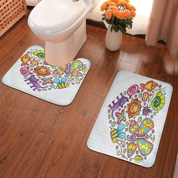 Juego de 2 alfombras de baño antideslizantes, diseño de flora y fauna