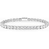 Gemsme 3/4/5mm Tennis Bracelet, 18k White Gold Plated 3MM/4MM/5MM Iced Out Round Cubic Zirconia Tennis Bracelet for Women Men 6.5/7/7.5 Inches