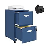 UNICOLY 2 Drawer File Cabinet with Lock, Filing Cabinets with Wheels, Rolling File Cabinets for Home Office, Metal Office File Cabinet, Mobile Filing Cabinet for Holding Letters and File Boxes, Blue