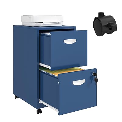 UNICOLY 2 Drawer File Cabinet with Lock, Filing Cabinets with Wheels, Rolling File Cabinets for Home Office, Metal Office File Cabinet, Mobile Filing Cabinet for Holding Letters and File Boxes, Blue