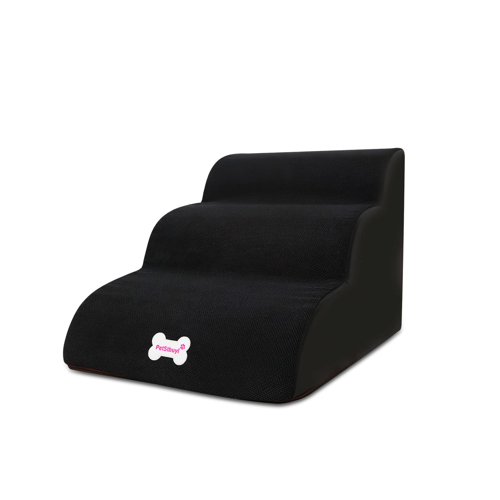 Galatée Pet Stairs, Washable & Zippered Cover Removable Pet Ramp, High Density Sponge Dog Stairs(3 Tiers Pet Stair, Black)