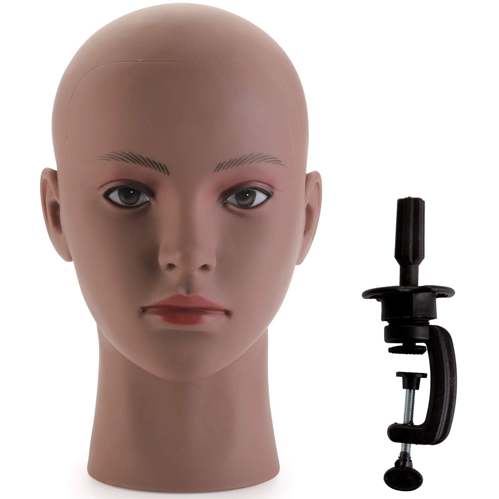 Hedume Afro American Mannequin Head with Clamp, Cosmetology Training Head,Bald Manikin head, Black Styrofoam Mannequin Head for Wigs, Hat, Glasses Display, 53x28 cm (Pack of 1)
