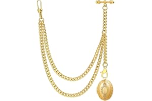 DerMacht Single Albert Pocket Watch Chain T-Bar with Silver/Golden Carving Design of Locket Pendant