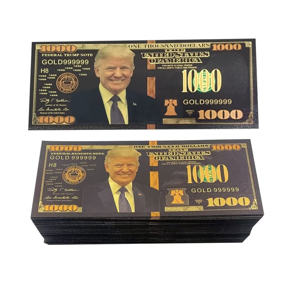 Photo 1 of 10pc Black Gold Trump Dollar Bills, $1000 President Donald Trump Bank Note for Collectors