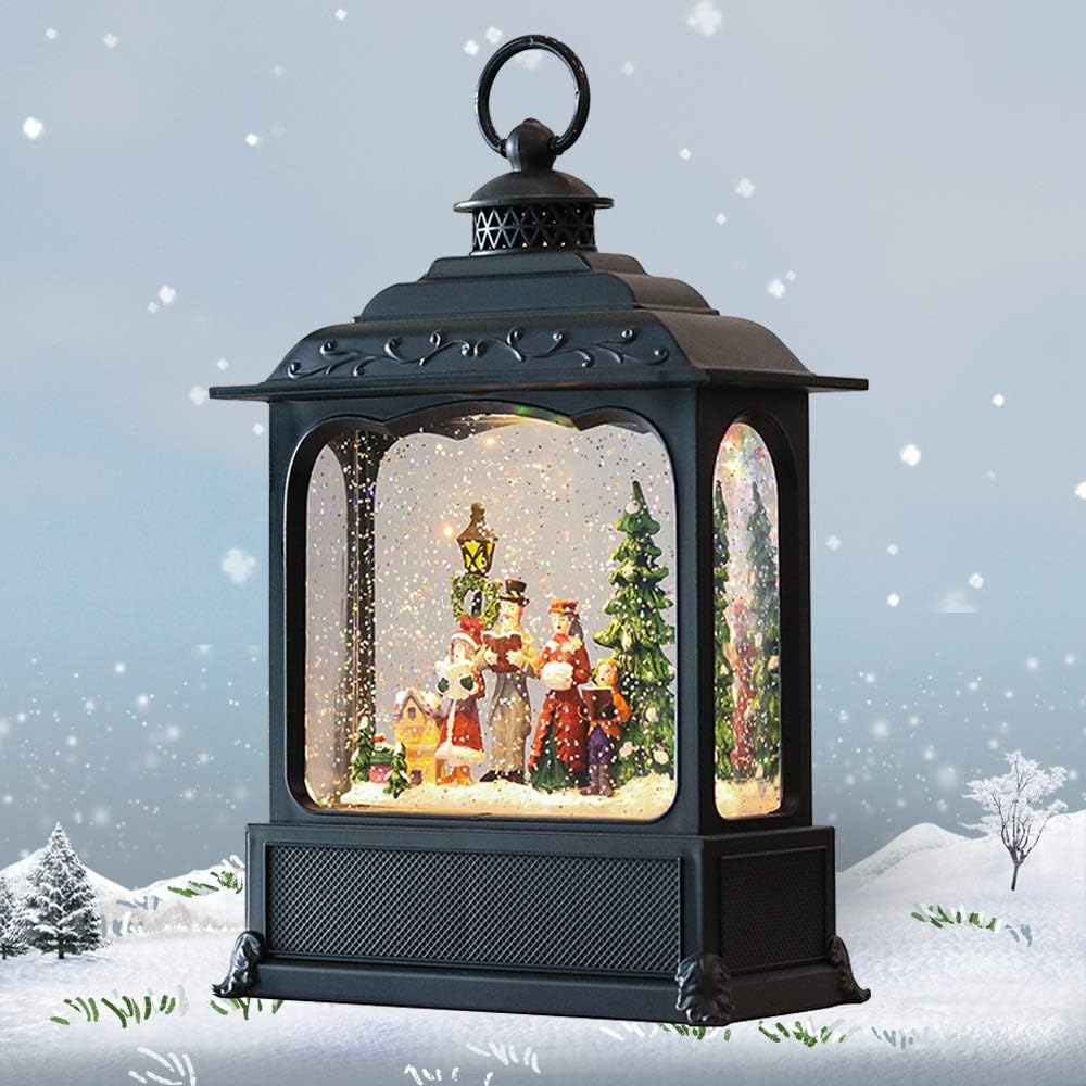 Snow Globes - GenSwin Carolers Musical Lighted Water Lantern Christmas Snow Globe with 6 Hour Timer, Battery Operated & USB Powered Singing Swirling Glitter Snow Globe Lantern Christmas Home Decor Gift(11”)