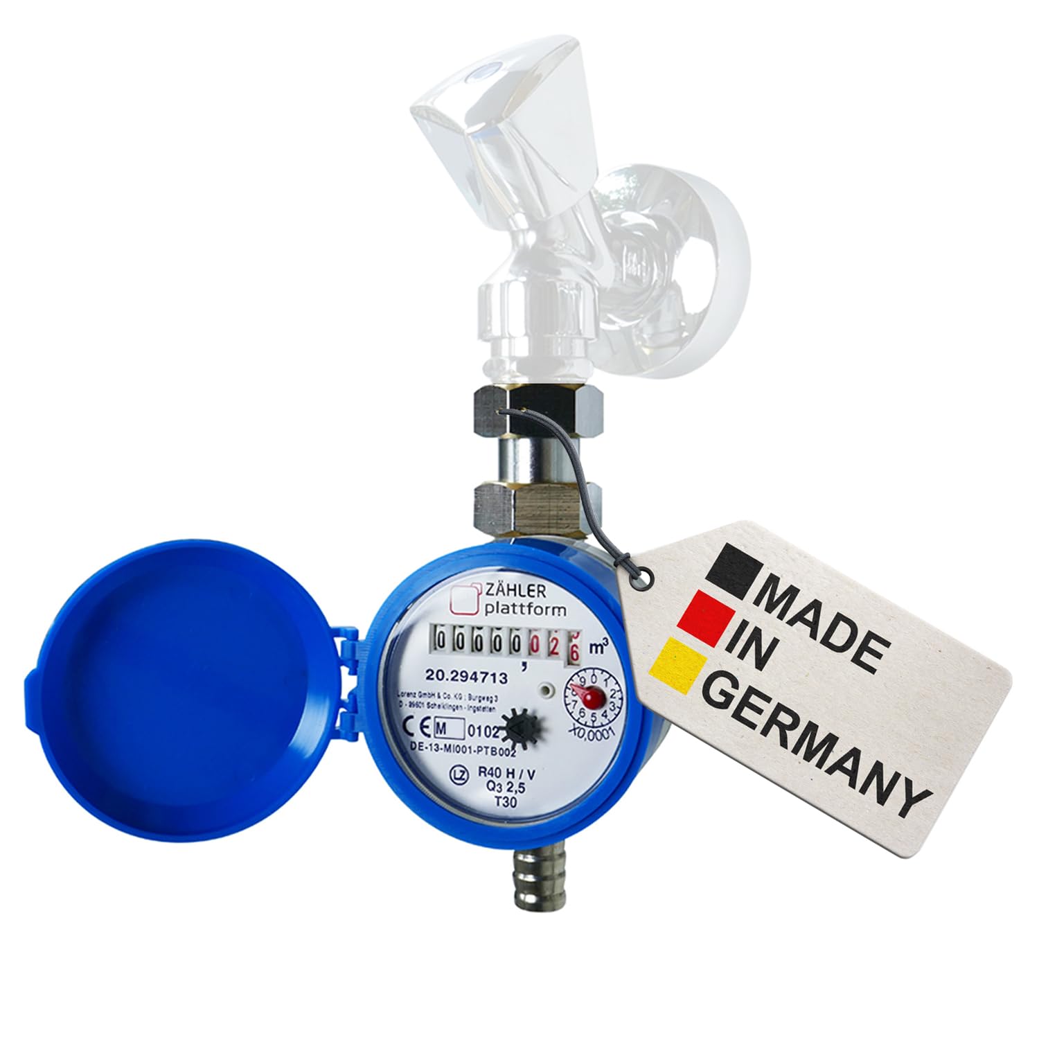 ZÄHLER plattform Water Meter Garden Calibrated 2026 Water Meter Made in Germany Garden Water Meter Tap Qn 1.5 BL 80 mm 3/4 Inch