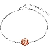DAOCHONG Valentines Day Rose Gifts S925 Sterling Silver Choker Rose Flower Clavicle Short Pendant Necklace for Women Jewelry