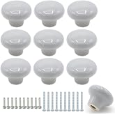 Joyangy 10-Pack Ceramic Cabinet Knobs Gray 32mm Round Drawer Pull | 1.26 inch diameter with screws,fits kitchen wardrobe, dresser drawers, kids room decor, office desk furniture hardware