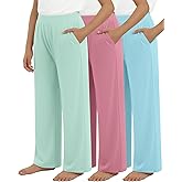 LessonZoo 3 Pack Teen Girls' Lounge Pants Casual Wide Leg Sweatpants Kids Straight Leg Summer Joggers with Pockets 5-14 Years