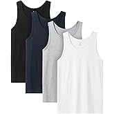 LAPASA Men's 100% Cotton Tank Top Ultra Soft Sleeveless Crewneck Breathable A-Shirts Basic Solid Undershirts Vest 4 Pack M36