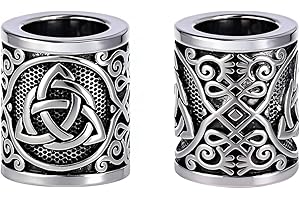 Yahpetes Norse Viking Rune Beads 2 Pcs Hair Beard Pendants Antique 0.59"X0.47" Norse Rings Silver Metal Clips Cuffs Rings Vik