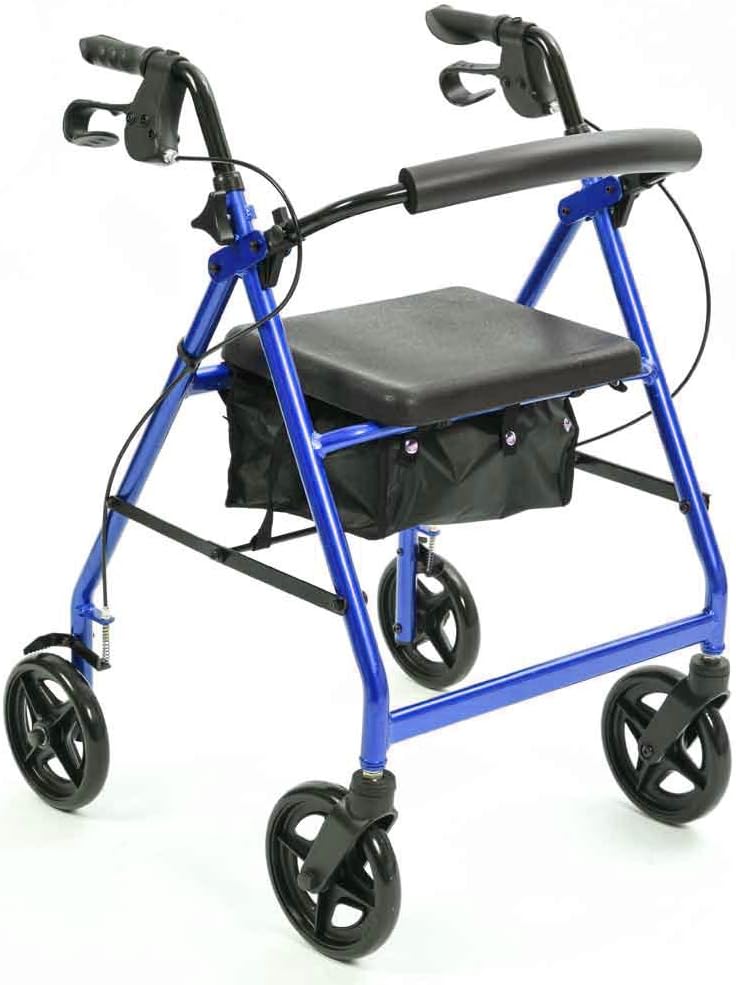 NRS Healthcare A-Series 4 Wheel Rollator Folding Aluminium Walking Aid with Seat & Bag