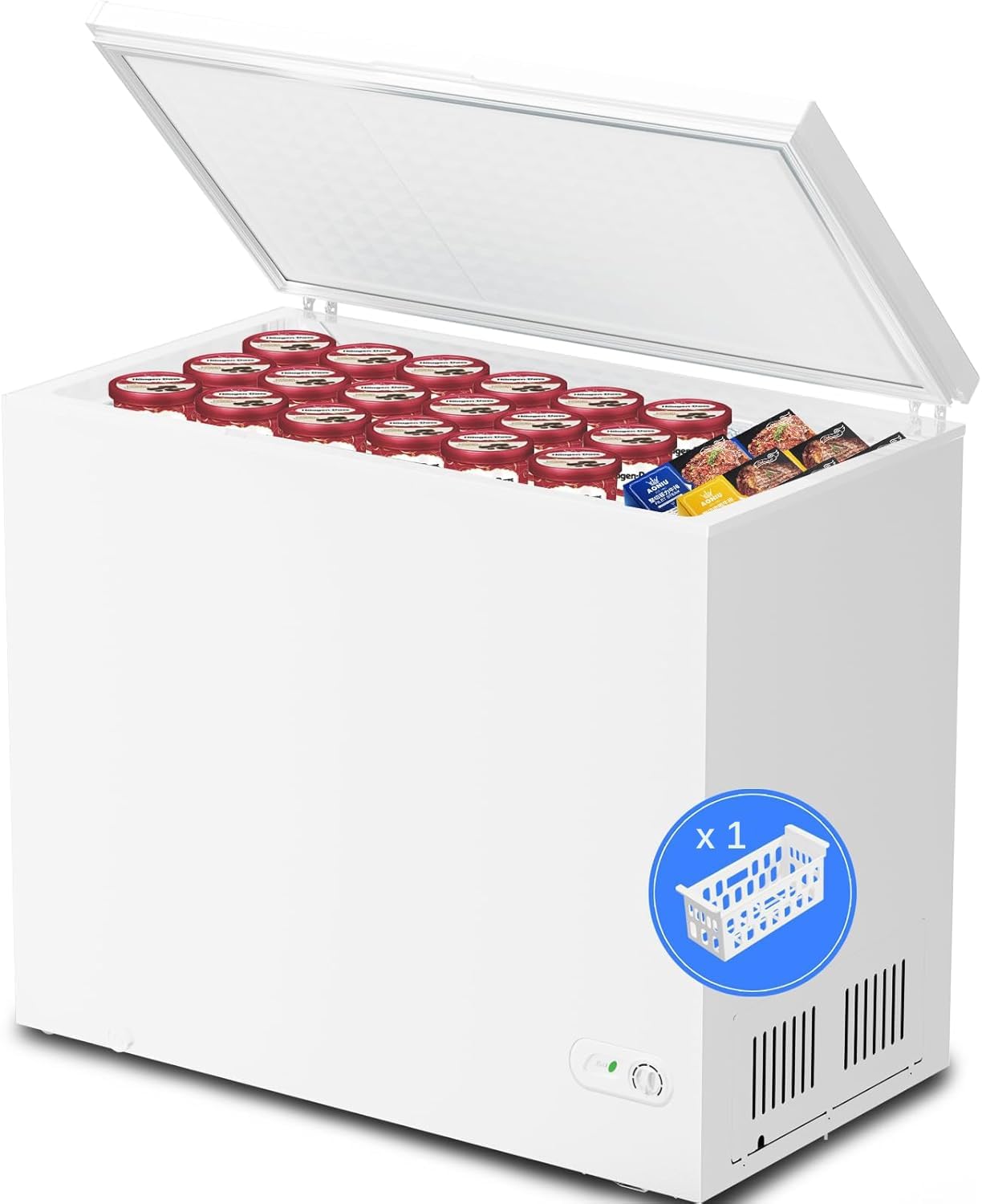 Chest Freezer 7.7 Cu.ft Double Door Deep Freezers with Removable Baskets,with 7 Temperature Settings, Perfect for Homes, Garages, Basements, RVs, White