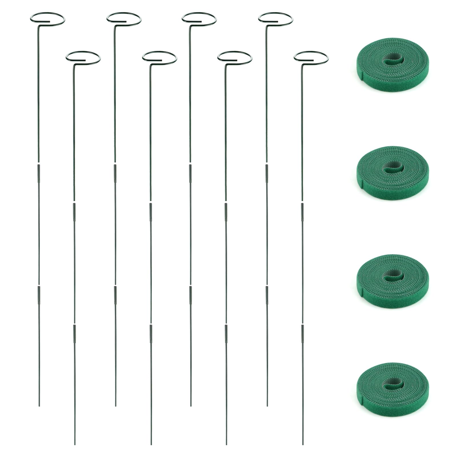 Homvvi 8 Pack Plant Support Stakes, 35 Inches Adjustable Garden Single Stem Flower Support Stake, Sturdy Plant Cage Support Ring for Flowers Amaryllis Tomatoes Peony Rose (30cm, 60cm, 90cm)