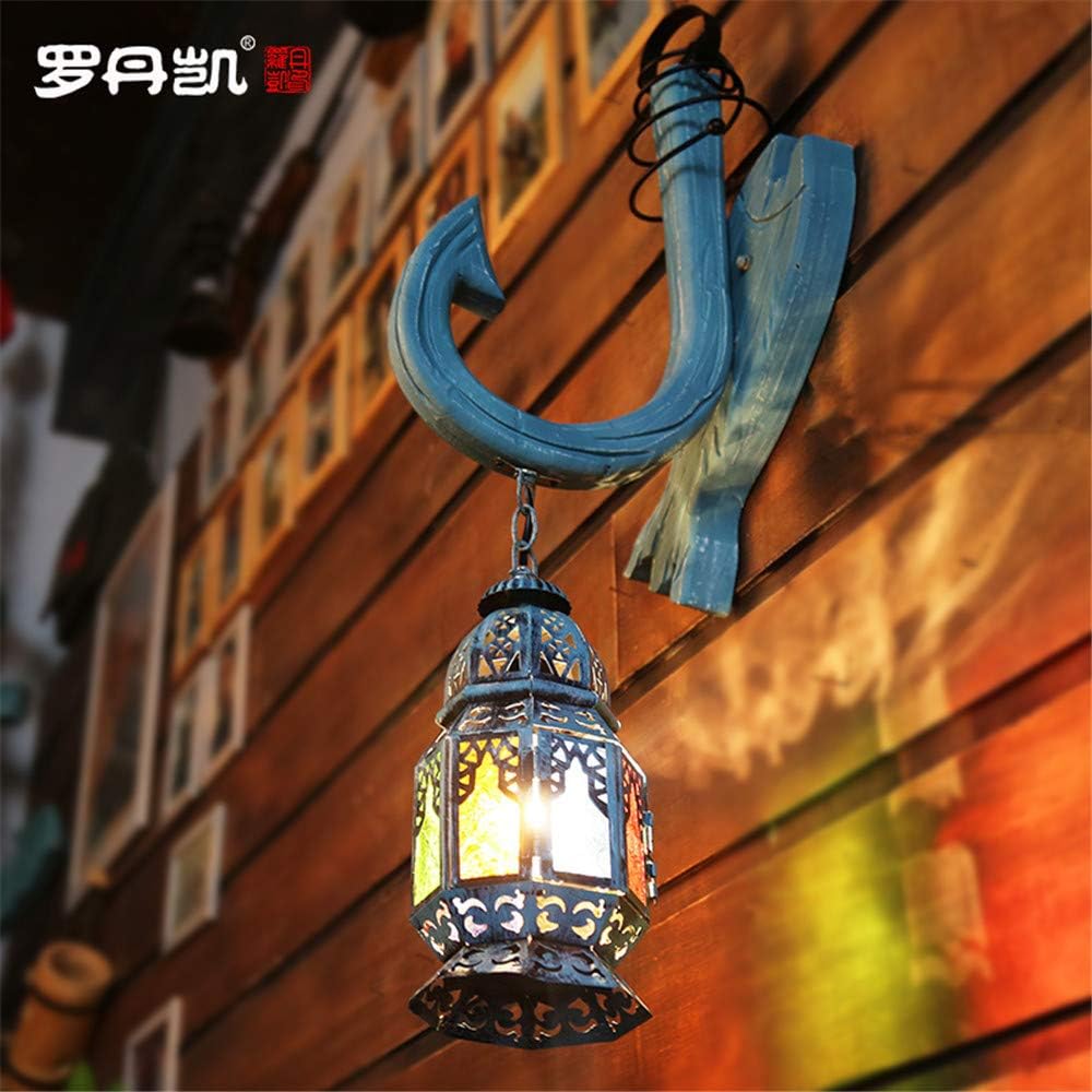 BOOTU Sconce LED Up and Down Wall Lights Antique Turkish Lantern Bohemia bar Cafe Mediterranean Fish-Shaped Wooden Wall Lights (300 * 800mm) [Energy Class A++]