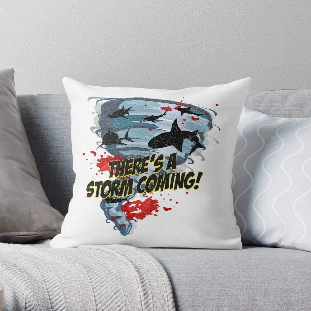 VIKTORSA Tornado Syfy 2 Campy Tv Sharknado Shark Horror Square Form Decorative Indoor Cotton Throw Pillow