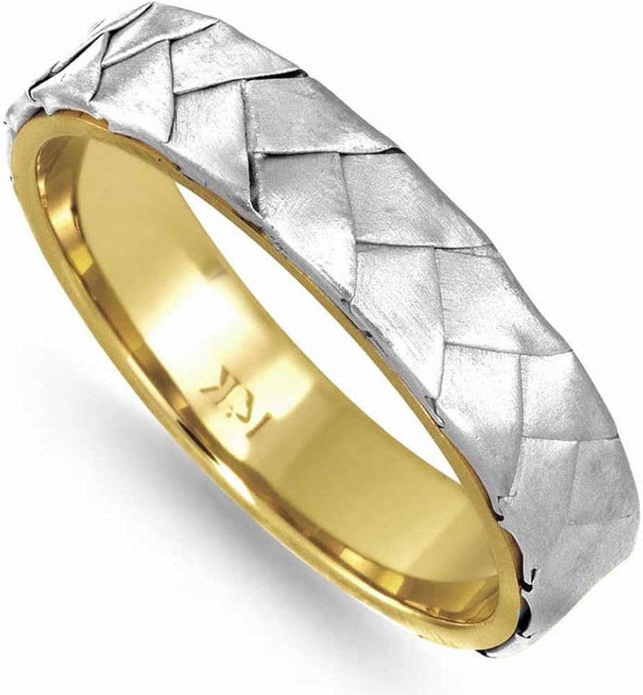 14K Two Tone (White and Yellow) Gold Braided Basket Weave Men's Wedding