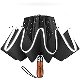 Lejorain Golf Large Inverted Umbrella - Black Big Windproof Heavy Duty Upside Down 46/50/54 Inch Compact Reverse Car Automatic Folding Reflective Umbrella