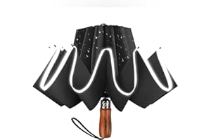Lejorain Golf Large Inverted Umbrella - Black Big Windproof Heavy Duty Upside Down 46/50/54 Inch Compact Reverse Car Automatic Folding Reflective Umbrella