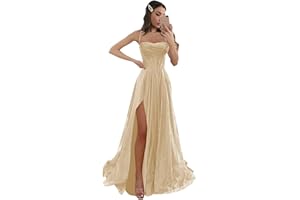 Boey Frek Sparkly Tulle Prom Dress Long Ball Gown Sequin Corset Formal Evening Gown with Slit for Women 2025