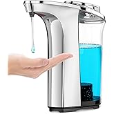 FUNFOLLOW Automatic Soap Dispenser, Touchless Sensor Hand Soap Dispenser 17oz/500ml Silver, Adjustable 5 Dispensing, Refillable Reservoir, Battery Powered for Kitchen & Bathroom