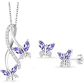 Gem Stone King 2.13 Cttw Marquise Cut Blue Tanzanite Pendant and Earrings Jewelry Set For Women | 925 Sterling Silver | Gemstone Birthstone | With 18 Inches Silver Chain