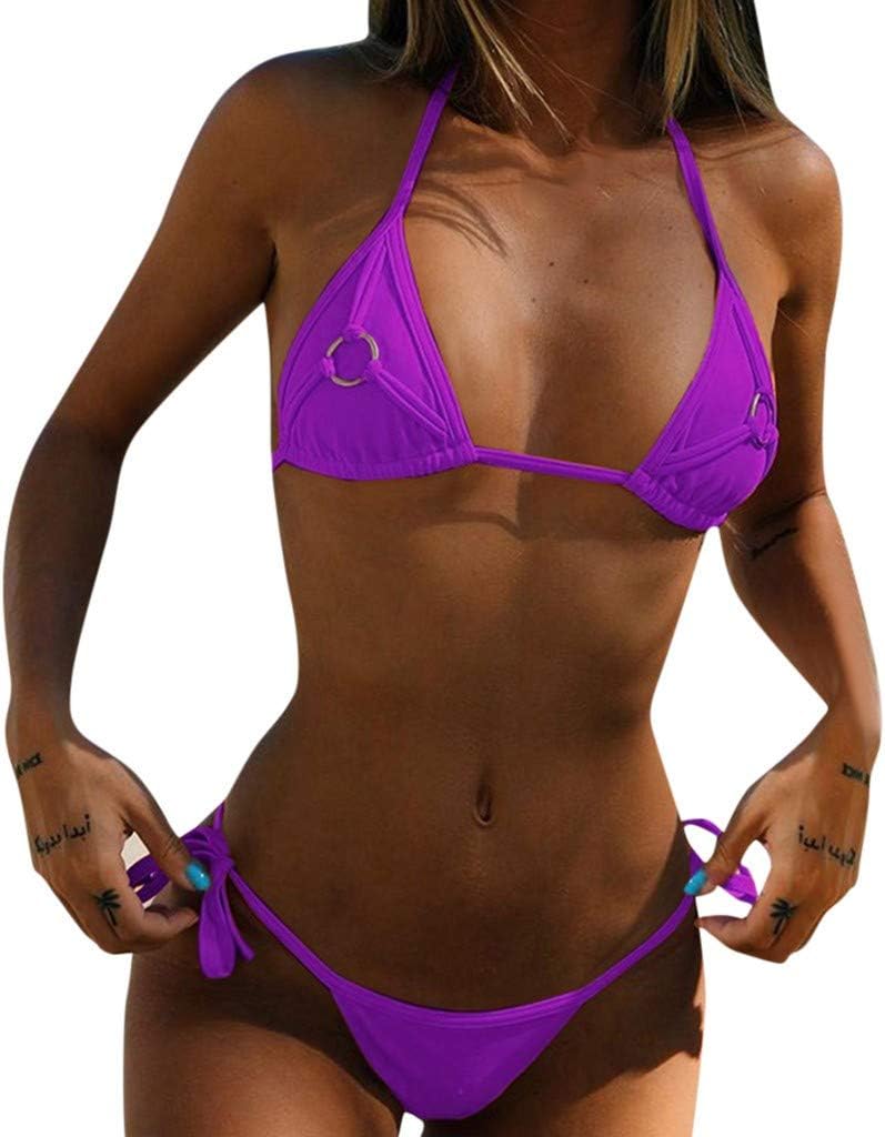 Bringbring Womens Swimwear Fashion Summer Bikini Set Push-Up Padded Bra Bathing Suit Swimsuit Thong Set G-String Tanga Swimsuit Bottom Bra Top Bandeau Bandage Brazilian Beachwear Swimwear