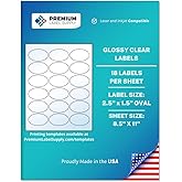 Premium Label Supply Glossy Clear Sticker Oval Labels – 2.5" x 1.5" Oval – Laser/Inkjet Compatible – (18 per Sheet), 10 Sheets – 180 Total Adhesive Labels