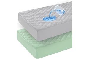 david's kids 2 Pack 52''x28'' Waterproof Crib Mattress Protector Pad Cover Stretch up to 8", Fitted Standard Crib and Toddler Mattresses, Soft and Breathable for Boys Girls, Grey & Sage Green