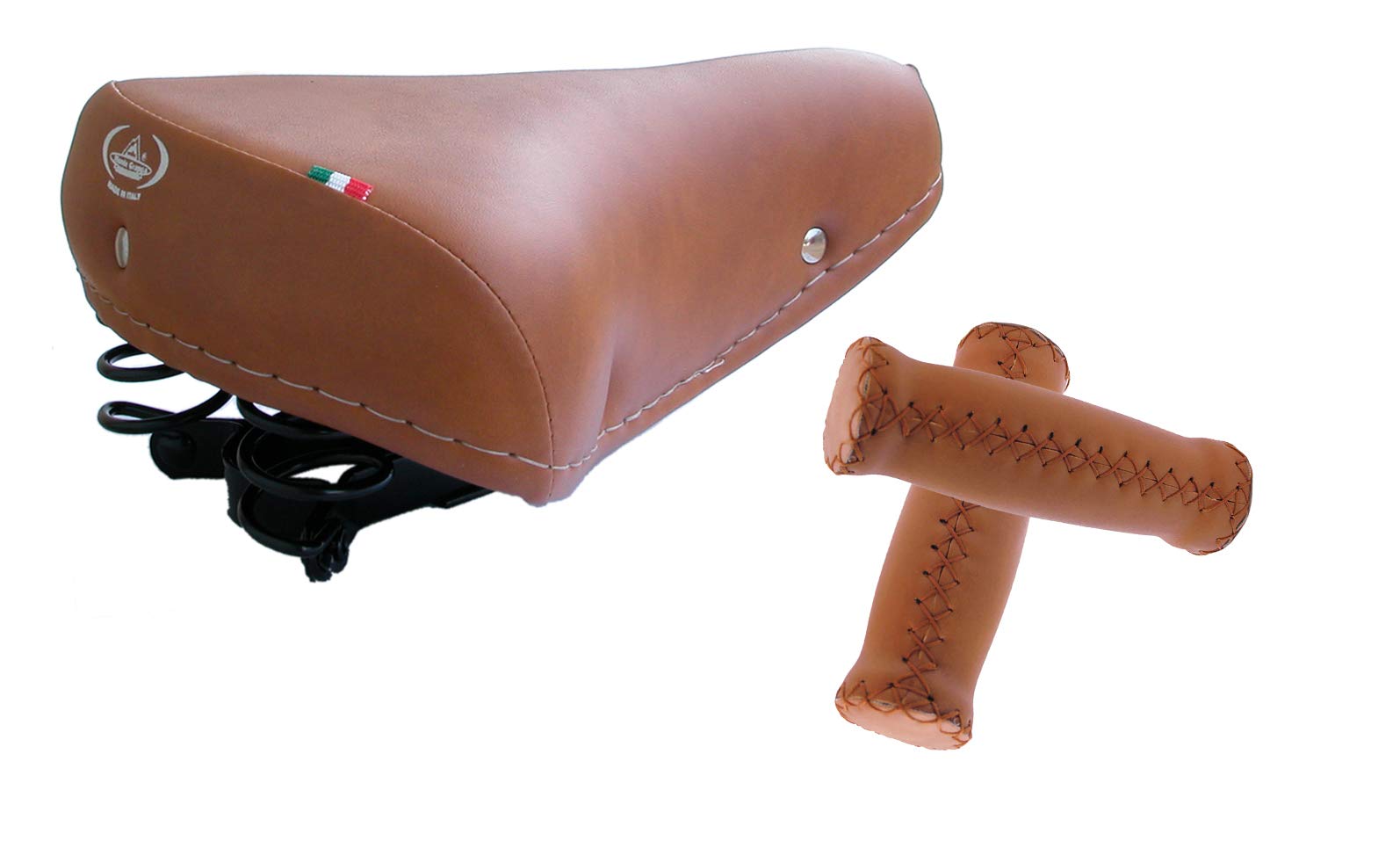 Montegrappa Bicycle Seat with Eco-Leather Handles, Vintage Brown