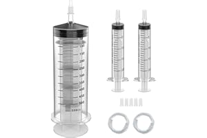 OMAWRF 500ML Extra Large Syringe and 2 Pack 20ML Plastic Syringes with Tip Adapter&Soft Tube, Sterile Individually Wrapped Measurement and Dispensing Syringe Tools for Science Labs,Feeding Pets(500ml, 1)