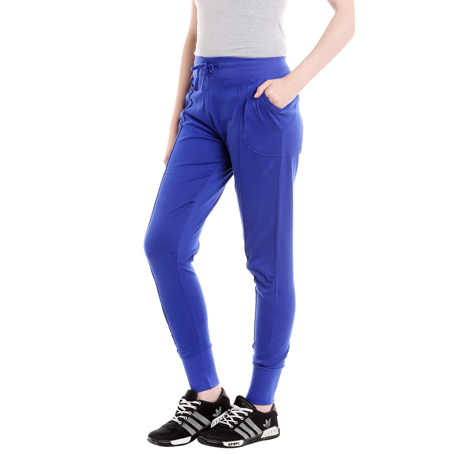 campus sutra solid women's royal blue trackpant
