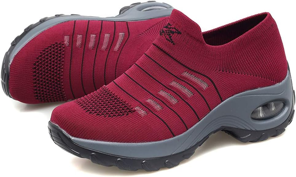 Womens Sneakers Breathable Sport Shoes Mesh Lightweight Walking Summer Slip-On Summer Comfortable Non-Slip Running Platform Flats Med(3cm-5cm)