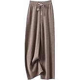 Women's 100% Merino Wool Knit Pants Fall Winter Soft Casual Wide Leg Pants with Drawstring Elastic Waistband