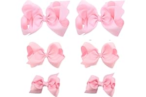 CLIPBAND Light Pink Bows for Girls,6PCS Hand-made Grosgrain Ribbon Hair Bows Alligator Clips Hair Accessories for Little Teen Toddler Girls Kids (Light Pink)