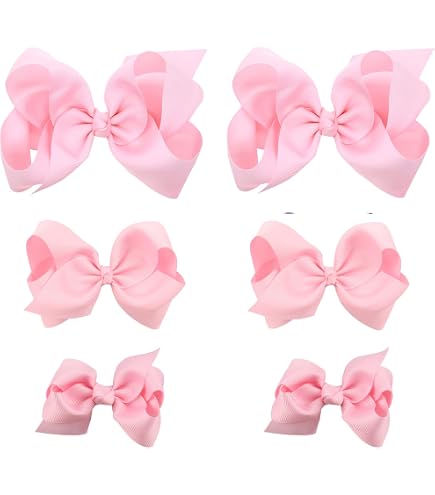 Oaoleer Big Hair Bows For Girls 12 Pack - 6 Inch Hot Pink Grosgrain Ribbon Alligator Clips