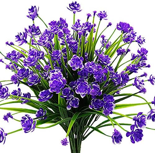 Aitisor Artificial Flowers Fake Outdoor Plants Faux Uv Resistant Flower Plastic Shrubs Indoor Outside Hanging Decorations Purple