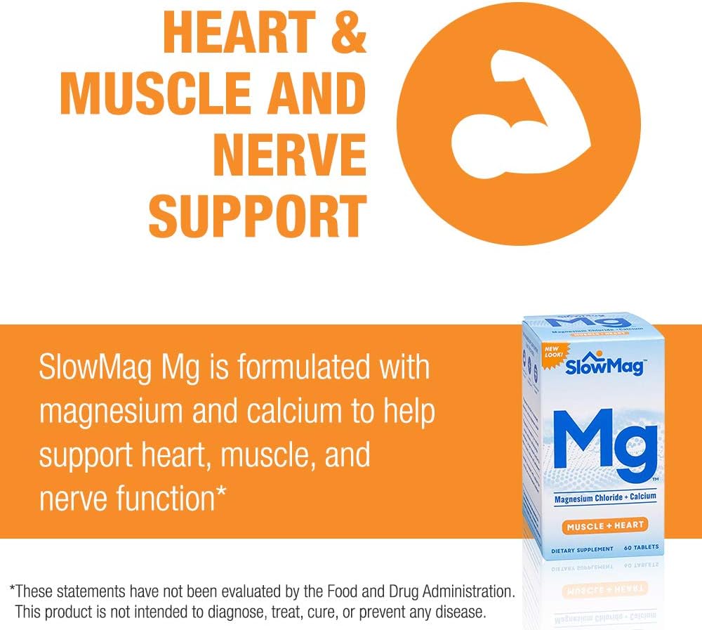 SlowMag Mg Muscle + Heart Magnesium Chloride with Calcium Supplement, 120 Count: Health & Personal Care