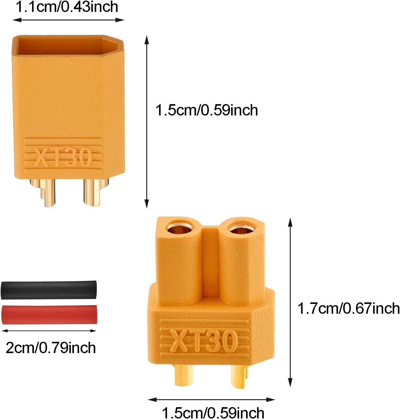 20 Pairs XT30 Connectors Male and Female Connectors Plugs with 2 Pieces Shrink Tubing for RC Battery: Toys & Games