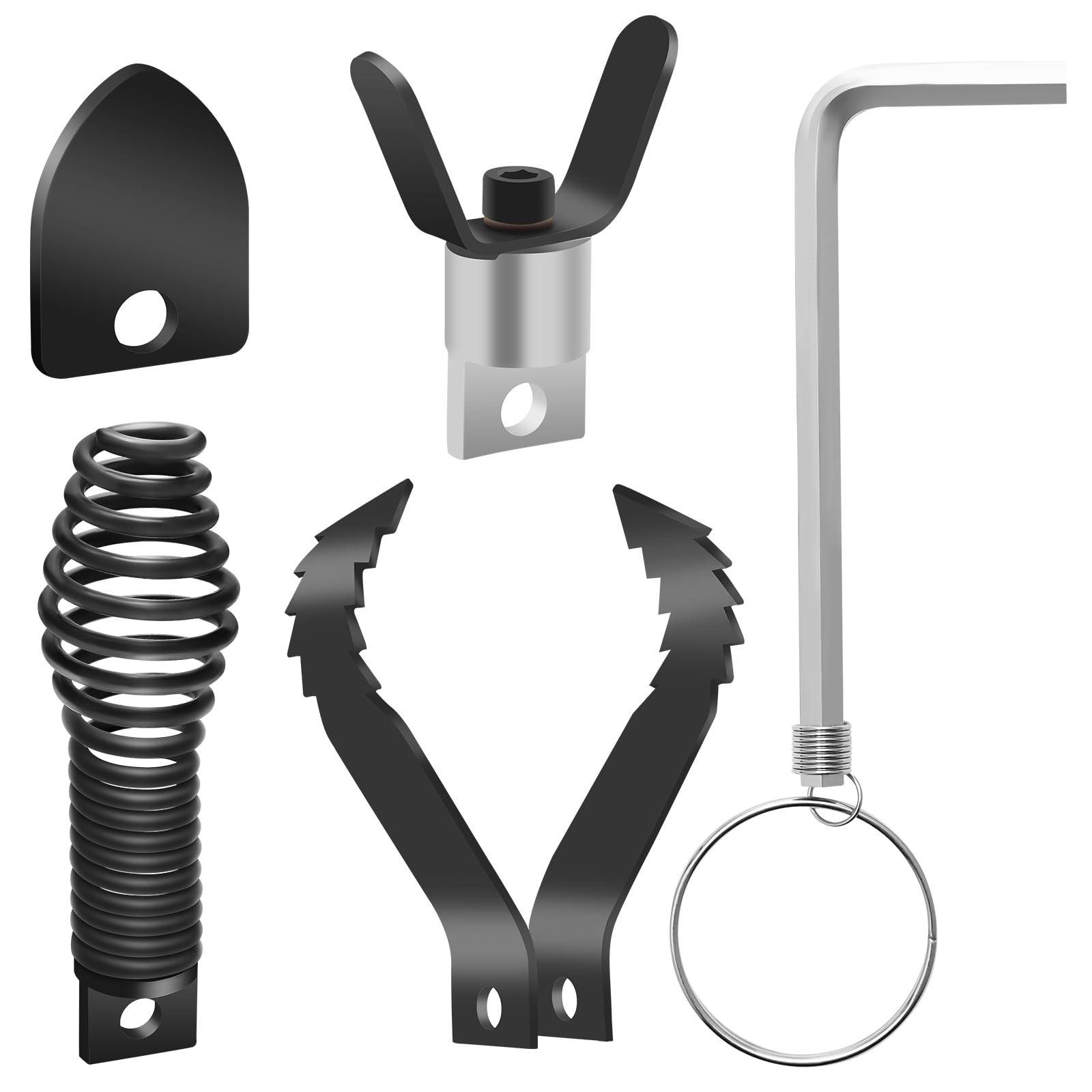 Photo 1 of 4PCS Drain Snake Drill Attachment, COITEK Drain Cleaner Combination Cutter Head Set for Pipe Drain Cleaner Machine with 1pcs Wrench, Black (Black)