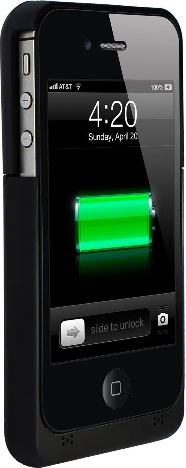 PowerBear® iPhone 4 / iPhone 4S Extended Rechargeable Battery Case with 1900mAh Capacity (Up to 125% Extra Battery) - Black [24 Month Warranty & Screen Protector Included]